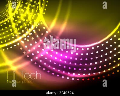 Magic neon circle shape abstract background, shiny light effect template for web banner, business or technology presentation background or elements, vector illustration. Magic neon circle shape abstract background, shiny light effect template for web banner, business or technology presentation background or elements, vector illustration. Disco or party design Stock Vector