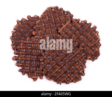 Waffles with chocolate topping isolated on white background Stock Photo