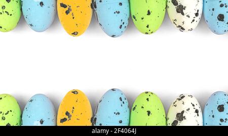 Easter banner with upper and bottom border made by colorful eggs, copy space design, holiday concept photo Stock Photo