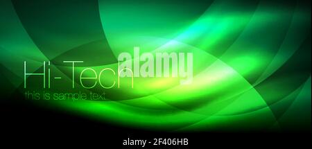 Glossy light effect neon glowing waves, shiny lights. Glossy light effect neon glowing waves, shiny lights. Digital techno futuristic abstract background, vector illustration Stock Vector