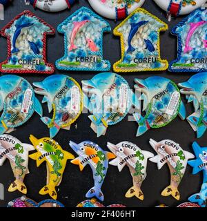 Corfu Fridge magnets, for sale in a tourist shop Stock Photo
