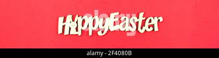 Happy Easter text banner, red background for holiday and for website Stock Photo