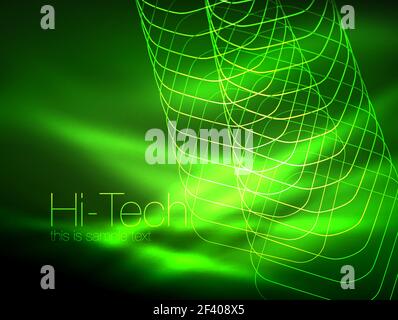 Neon glowing outline squares in dark. Neon glowing outline squares in dark, shiny light magic effect, geometric minimal template. Vector illustration Stock Vector