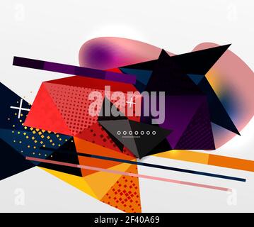 Abstract geometric background, polygonal triangle elements, lines and material textures, holographic elements. Abstract geometric background, polygonal triangle elements, lines and material textures, holographic elements. Vector modern abstract template Stock Vector