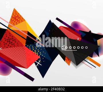 Abstract geometric background, polygonal triangle elements, lines and material textures, holographic elements. Abstract geometric background, polygonal triangle elements, lines and material textures, holographic elements. Vector modern abstract template Stock Vector