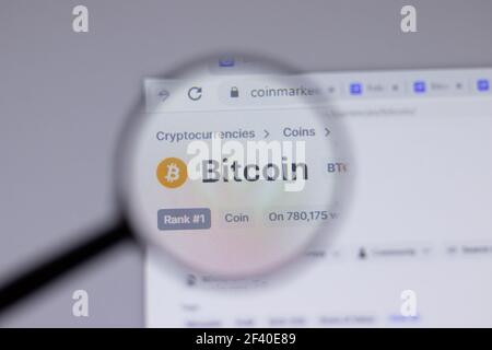 New York, USA - 18 March 2021: Bitcoin cryptocurrency coin logo icon on website, Illustrative Editorial Stock Photo