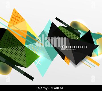 Abstract geometric background, polygonal triangle elements, lines and material textures, holographic elements. Abstract geometric background, polygonal triangle elements, lines and material textures, holographic elements. Vector modern abstract template Stock Vector