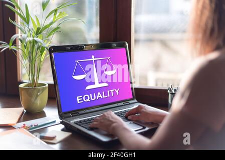 Laptop screen displaying an equality concept Stock Photo