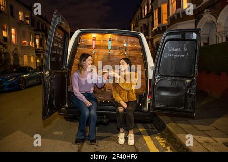Pub on wheels, a van that serves draft beer and a selection of alcoholic drinks to the door, drop-off service which has become popular during lockdown.