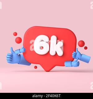 6 thousand followers social media banner thumbs up. 3D Rendering Stock Photo