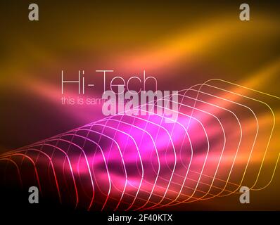 Neon glowing outline squares in dark. Neon glowing outline squares in dark, shiny light magic effect, geometric minimal template. Vector illustration Stock Vector