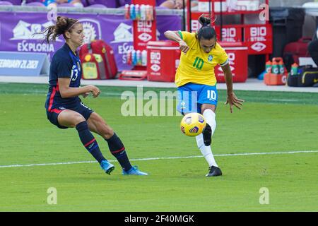 Orlando, Florida, USA, February 21, 2021, Brazil's Marta #10 makes a pass during the SheBelieves Cup at Exploria Stadium  (Photo Credit:  Marty Jean-Louis) Stock Photo