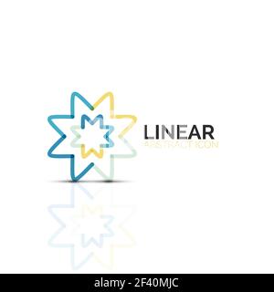 Abstract flower or star minimalistic linear icon, thin line geometric flat symbol for business icon design, abstract button or emblem. Abstract flower or star minimalistic linear icon, thin line geometric flat symbol for business icon design, abstract button or emblem. Vector illustration isolated on white created with color segments Stock Vector