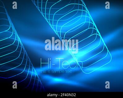 Neon glowing outline squares in dark. Neon glowing outline squares in dark, shiny light magic effect, geometric minimal template. Vector illustration Stock Vector