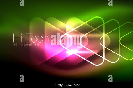 Glowing vector triangle geometric shapes in dark space. Glowing vector triangle geometric shape in dark spaces. Vector abstract background Stock Vector