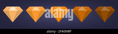 set of orange flat diamond on dark background Stock Vector