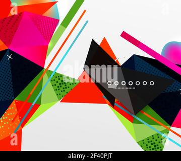 Abstract geometric background, polygonal triangle elements, lines and material textures, holographic elements. Abstract geometric background, polygonal triangle elements, lines and material textures, holographic elements. Vector modern abstract template Stock Vector