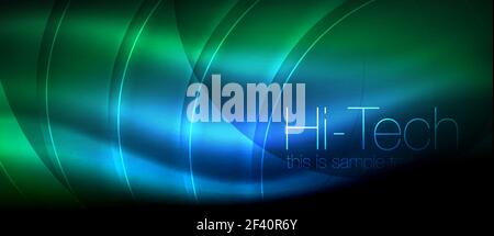 Glossy light effect neon glowing waves, shiny lights. Glossy light effect neon glowing waves, shiny lights. Digital techno futuristic abstract background, vector illustration Stock Vector