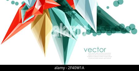 Color glass crystals on white background, geometric abstract composition with glass gemstones and copyspace, background template. Vector color glass crystals on white background, geometric abstract composition with glass gemstones and copyspace, background template Stock Vector