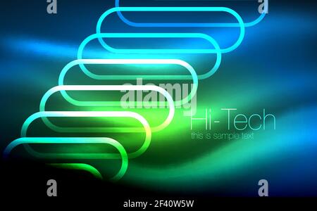 Glowing ellipses dark background, waves and swirl, neon light effect, shiny vector magic effects. Glowing ellipses dark background, waves and swirl, neon light effect, shiny magic effects. Vector illustration Stock Vector
