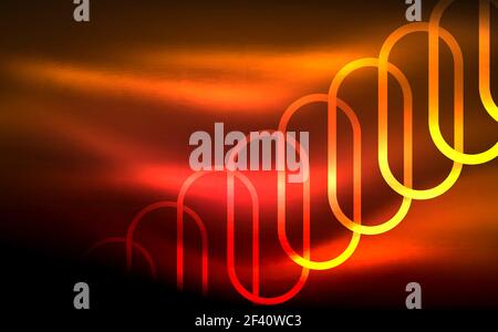 Glowing ellipses dark background, waves and swirl, neon light effect, shiny vector magic effects. Glowing ellipses dark background, waves and swirl, neon light effect, shiny magic effects. Vector illustration Stock Vector