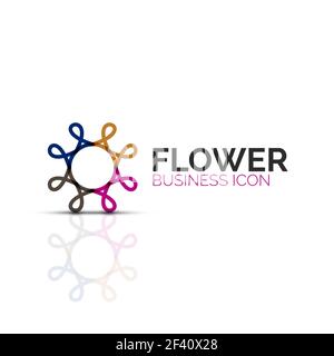 Abstract flower or star minimalistic linear icon, thin line geometric flat symbol for business icon design, abstract button or emblem. Abstract flower or star minimalistic linear icon, thin line geometric flat symbol for business icon design, abstract button or emblem. Vector illustration isolated on white created with color segments Stock Vector