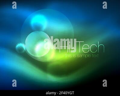 Blurred neon glowing circle, hi-tech modern bubble template, techno glowing glass round shapes or spheres. Geometric abstract background. Blurred neon glowing circle, hi-tech modern bubble template, techno glowing glass round shapes or spheres. Geometric abstract background. Vector illustration Stock Vector