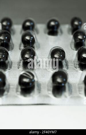 charcoal capsules in blister pack Stock Photo