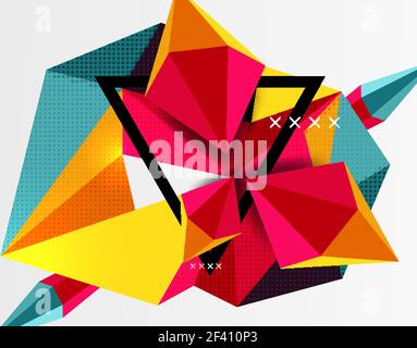 3d polygonal elements abstract background. 3d polygonal elements abstract background, textured vector modern template, red and yellow colors Stock Vector