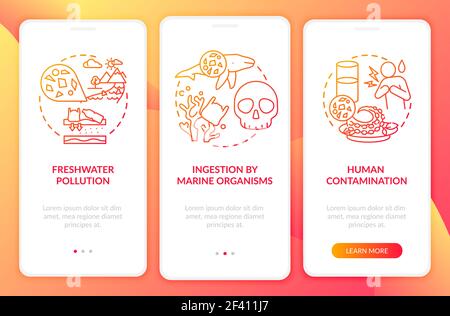 Microplastics effects onboarding mobile app page screen with concepts Stock Vector