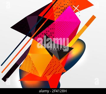 Abstract geometric background, polygonal triangle elements, lines and material textures, holographic elements. Abstract geometric background, polygonal triangle elements, lines and material textures, holographic elements. Vector modern abstract template Stock Vector