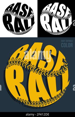 Volumetric letters with name BASEBALL on background of sports ball. Element for print and design of sports competitions. Isolated vector Stock Vector