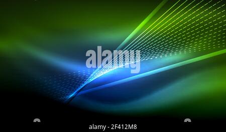 Smooth light effect, straight lines on glowing shiny neon dark background. Energy technology idea. Smooth light effect, straight lines on glowing shiny neon dark background. Energy technology idea. Vector illustration Stock Vector