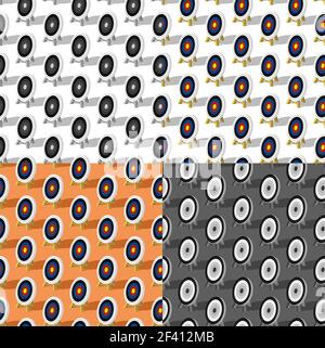 set of seamless patterns with sports color target for archery arrows on wooden support. Ornament for decoration and printing on fabric. Design element Stock Vector
