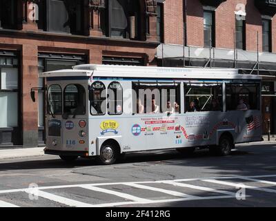 Image of a tourist bus in Boston. Stock Photo