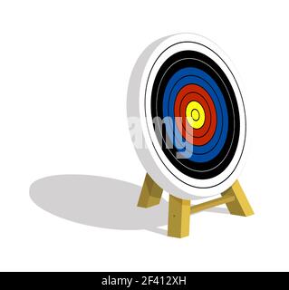 sports color target for archery arrows on wooden support. Equipment for sports competitions. Isometric vector Stock Vector