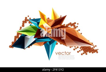 Color glass crystals on white background, geometric abstract composition with glass gemstones and copyspace, background template. Vector color glass crystals on white background, geometric abstract composition with glass gemstones and copyspace, background template Stock Vector