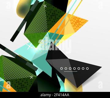 Abstract geometric background, polygonal triangle elements, lines and material textures, holographic elements. Abstract geometric background, polygonal triangle elements, lines and material textures, holographic elements. Vector modern abstract template Stock Vector