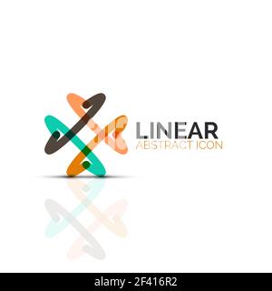 Abstract flower or star minimalistic linear icon, thin line geometric flat symbol for business icon design, abstract button or emblem. Abstract flower or star minimalistic linear icon, thin line geometric flat symbol for business icon design, abstract button or emblem. Vector illustration isolated on white created with color segments Stock Vector