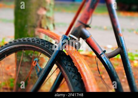 Rusty bike front wheel Stock Photo