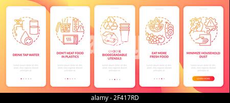 Avoiding microplastics tips onboarding mobile app page screen with concepts Stock Vector