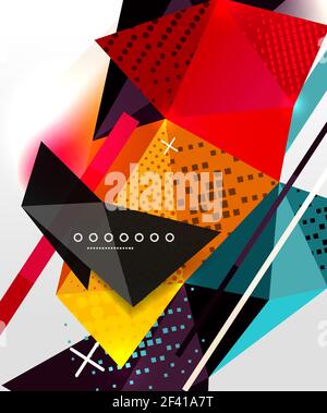 Abstract geometric background, polygonal triangle elements, lines and material textures, holographic elements. Abstract geometric background, polygonal triangle elements, lines and material textures, holographic elements. Vector modern abstract template Stock Vector