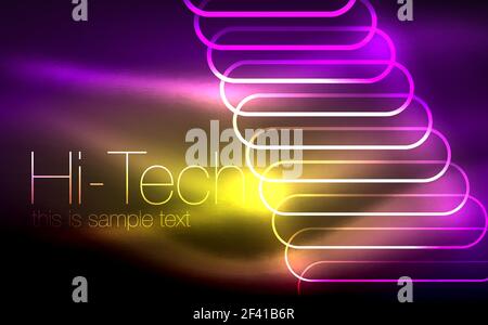 Glowing ellipses dark background, waves and swirl, neon light effect, shiny vector magic effects. Glowing ellipses dark background, waves and swirl, neon light effect, shiny magic effects. Vector illustration Stock Vector