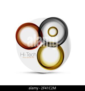 Circle web layout - digital techno spheres - web banner, button or icon with text. Glossy swirl color abstract circle design, hi-tech futuristic symbol with color rings and grey metallic element. Circle web layout - digital techno spheres - web banner, button or icon with text. Glossy swirl color abstract circle design, hi-tech futuristic symbol with color rings and grey metallic element. Vector illustration Stock Vector