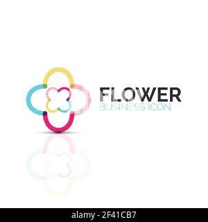 Abstract flower or star minimalistic linear icon, thin line geometric flat symbol for business icon design, abstract button or emblem. Abstract flower or star minimalistic linear icon, thin line geometric flat symbol for business icon design, abstract button or emblem. Vector illustration isolated on white created with color segments Stock Vector