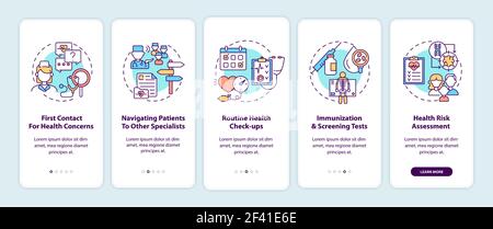 Family doctor tasks onboarding mobile app page screen with concepts Stock Vector