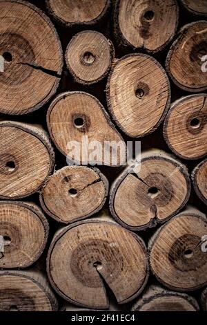Wooden natural logs as background Stock Photo