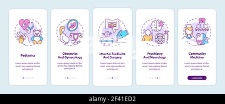 Family medicine components onboarding mobile app page screen with concepts Stock Vector