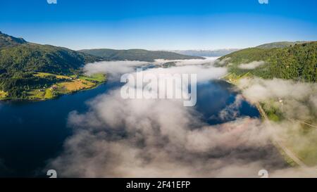 Aerial Beautiful Nature Norway over the clouds. Stock Photo
