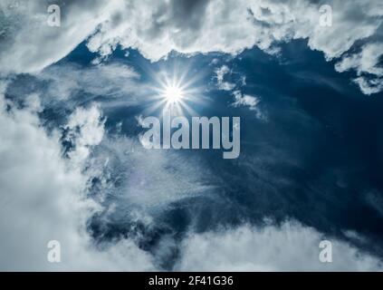 Sun in blue sky background Stock Photo